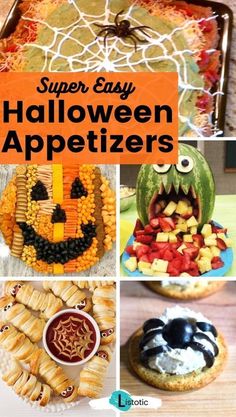 halloween appetizers with text overlay that reads super easy halloween appetizers