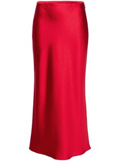 red satin finish dart detailing high waist concealed side zip fastening straight hem mid-length Satin Red Skirt, Red Silk Skirt, Red Satin Skirt, Ingenue Essence, Midi Satin Skirt, Red Long Skirt, Silk Slip Skirt, Dress Reference, Valentino Red