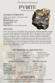 Pyrite Properties, Pagan Life, Crystal Cards, Witches Book, Wicca Crystals