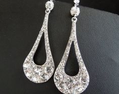 SALE Clear crystal earringsSilver bridal by EldorTinaJewelry Crystal Diamond Earrings Gift, Dangle Bling Jewelry For Wedding, Dangle Jewelry With Bling For Wedding, Wedding Dangle Jewelry With Bling, Elegant Crystal Bling Earrings For Gift, Dangle Rhinestone Bridal Earrings As Gift, Silver Sparkling Crystal Earrings As Gift, Dangle Crystal Earrings With Bling For Anniversary, Silver Drop Jewelry With Bling