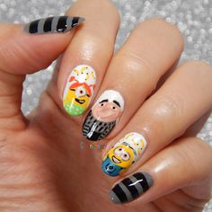 Muppet Nail Art, Minion Acrylic Nails, Minions Nails, Despicable Me Nails, Minion Nail Art, Disney Nails Design Goofy, Minion Nails, Soft Nails, Almond Acrylic Nails