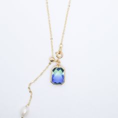 Gorgeous Blue Gem Drop Necklace. Can Be Worn Formally Or Casually. Fun And Festive! Blue Dangle Jewelry With Adjustable Chain, Blue Necklace With Lobster Clasp For Party, Adjustable Blue Clavicle Chain Necklace, Blue Gem Necklace, Purple Weave, Murano Glass Necklaces, Loop Pendant, Gold And Silver Coins, Chic Necklace