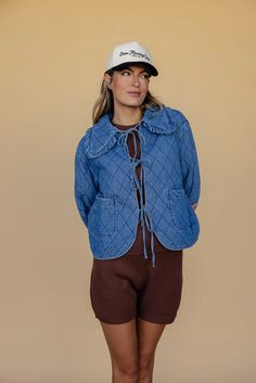 The Lydia Denim Jacket – ROOLEE Casual Quilted Utility Jacket For Spring, Trendy Cotton Quilted Jacket For Spring, Athleisure Mom, Invert Colors, Mom Accessories, Quilt Material, Nursing Friendly, Capri Blue, Line Jackets