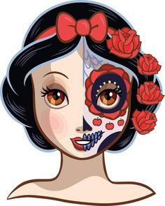 a woman with day of the dead makeup and roses in her hair