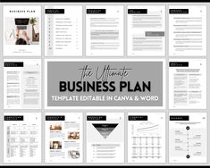 the ultimate business plan template is displayed in this image with black and white graphics on it