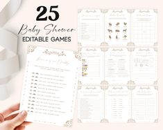 the 25 baby shower editable games are shown