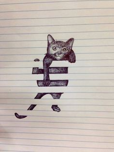 a drawing of a cat sitting on top of a stack of books with the letter e