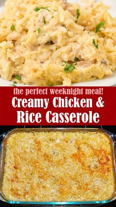 This Creamy Chicken and Rice Casserole is one of those dinner recipes that’s easy to make. Creamy and delicious, tender chicken is mixed with cream soup, rice, and seasonings for a meal that we guarantee will get rave reviews. Made of chicken and rice cooked in a creamy, flavorful casserole, this is a family favorite! Creamy Chicken And Rice Casserole, Chicken Rice Casserole Recipes, Chicken Flavored Rice, Chicken And Rice Casserole, Creamy Chicken And Rice, Chicken Rice Recipes, Easy Chicken And Rice, Chicken Rice Casserole, Rice Casserole Recipes