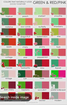 the color scheme for red, green and pink is shown in this graphic style with different colors