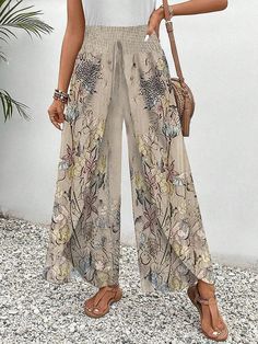 Buy Inexpensive Pants at Zolucky online store, SPU: 2948PA47C892, Color: Apricot, Material:Polyester, Decoration/Process:Scramble. Repurposed Clothing Diy, Repurposed Clothing, Lightweight Pants, Stylish Pants, Flowy Pants, Trendy Collection, Type Of Pants, Printed Pants, Trendy Tops