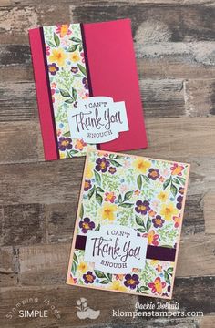 two thank you cards with flowers on them