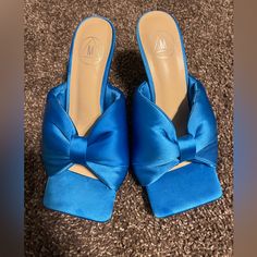 Never Worn Before Womens Bow Dcor Stiletto Heel Mule In Pacific Blue Size 6. I Absolutely Love The Color Or These Shoes. I Took A Chance Bought Them Knowing I Needed A 6.5 Lol. The Heel Is 4 Inches High. Super Cute Spring And Summer Heel Summer Heels, Pacific Blue, Cute Spring, Shoes Womens, Mule Clogs, Mules Shoes, Stiletto Heel, Mule, Heeled Mules