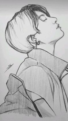 a pencil drawing of a woman with her eyes closed and head tilted back to the side