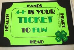 a sign that says, hands 4 h is your ticket to fun head on the wall