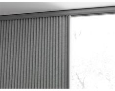 an open window with vertical blinds on the outside