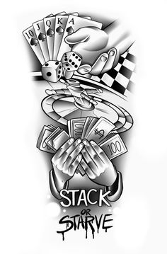 a black and white drawing of a stack of playing cards with the words stack in front of it