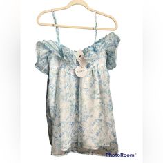 Never Worn. Blue Flowy Mini Dress In Feminine Style, Blue Feminine Mini Dress For Daywear, Feminine Blue Mini Dress For Beach, Light Blue Lace Dress, Lace Hem Dress, White Flower Dress, Cream Lace Dress, Floral Babydoll Dress, Floral Embroidered Dress