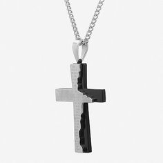 A beautifully crafted symbol of faith, this unique men's cross pendant in two-tone stainless steel features the inspirational text of The Lord's Prayer.Closure: Lobster claspDimensions: 24" long, 3mm wide curb chainPendant Size: 38.03x66.89mm longFeatures: Religious Jewelry, Quick ShipShape: CrossMetal Color: Two ToneChain Length: 24 InchChain Construction: CurbMetal: Stainless SteelNecklace Type: Pendant NecklacesCountry of Origin: Imported Stainless Steel Cross Pendant Necklace For Faith, Personalized Black Cross Pendant Necklace, Engraved Stainless Steel Cross Necklaces, Father's Day Stainless Steel Cross Necklace, Engraved Stainless Steel Cross Pendant Necklace, Father's Day Stainless Steel Cross Pendant Necklace, Engraved Stainless Steel Cross Necklace, The Lord's Prayer, Stainless Steel Cross Pendant