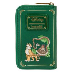 a green disney wallet with an image of a tiger and a snake on the front