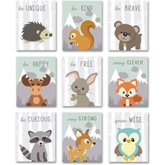 six cards with different animals on them