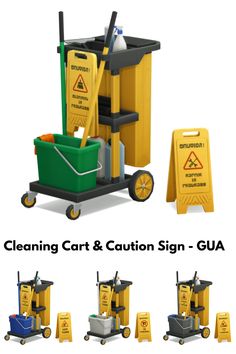 cleaning cart and caution sign - gua's for all types of cleaning equipment