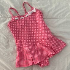 Lands’ End Skirted One-Piece Swimsuit. Pink With White Polka Dots & Ribbon Detail At Neckline. Adjustable Cross-Back Spaghetti Straps. Attached Pleated Style Skirt. Nylon/Spandex Blend. Never Worn. Nwot Fitted Summer Swimwear For Playtime, Fitted Swimwear For Summer Playtime, Pink Cotton Swimwear For The Pool, Cute Fitted Ruffle Swimwear, Cute Fitted Ruffled Swimwear, Fitted White Swimwear For Playtime, Sleeveless Cotton Swimwear, One-piece Cotton Summer Swimwear, Cotton One-piece Summer Swimwear