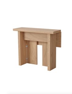 a wooden table with two legs and a shelf underneath it, on a white background