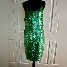 Vintage Sequin Mermaid Green Cocktail Dress- Hand Beaded Trim. Unicorn- You Will Never Find A Duplicate Perfect For New Year’s Eve! Holiday Green Sequin Cocktail Dress, Green Sequin Cocktail Dress For Holidays, Green Sequined Dresses For Costume Party, Green Sequined Holiday Dress, Glamorous Green Dress For Costume Party, Holiday Green Sequined Dresses, Green Sequin Dress For Holiday Party, Green Knee-length Sequin Mini Dress, Green Sleeveless Holiday Sequin Dress