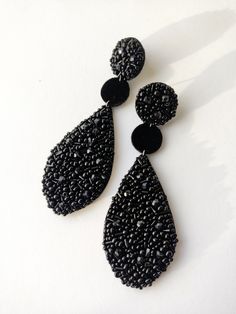 These earrings are elegant and one of a kind handmade.  Black earrings are embroidered with beads.  Black velvet is like an elegant accent. Earring length: 10cm. Earring width: 3cm. Made with love by handmade artist Ance. Earrings come with a gift box. Creation within 3 days from the date of the order. If You have any quastions, please contact me. Black Earrings Women, Handmade Black Earrings For Party, Handmade Black Party Earrings, Black Beaded Drop Earrings For Evening, Black Beads Drop Earrings For Evening, Handmade Beaded Drop Earrings For Evening, Handmade Drop Earrings For Evening, Evening Black Beaded Drop Earrings, Elegant Black Dangle Beaded Earrings