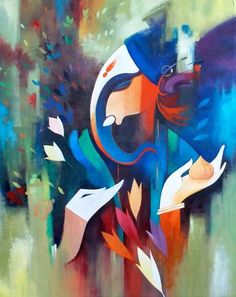 an abstract painting of a woman's face