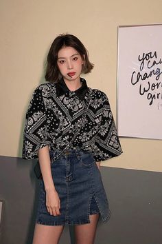 Vintage Black Art Pattern Loose Blouse Shirt – Nada Outfit Land Casual Blouse Shirts, Jeans Outfits, Jean Top, Loose Blouse, Blouse Shirt, Casual Blouse, Shirt Sale, Buy Vintage, Black Art