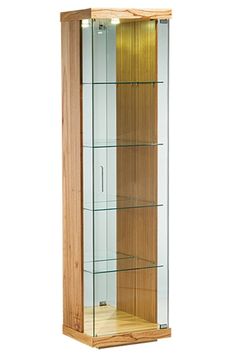 a tall wooden and glass display case