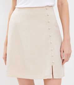 Clever buttons dot this flawlessly tailored, fluid-yet-close-fitting skirt with a little polished panache. Side slit. Side zip.,Hit:Hit: Mini - Hits above the knee,Imported:Imported,Length:19" long,Fabrication:Shell: 55%Linen, 45%Viscose, Lining: 100% rayon,Garment Care:Machine Washable Loft Button Trim Linen Blend Skirt Size 0 Nomad Khaki Women's by Loft Size Regular - 0 Nomad Khaki Women's Mini, Skirts, Shell:, 55%Linen, 45%Viscose, Lining:, 100%, rayon, Machine, Washable Skirts With Slits, Short Linen Skirt, Short A Line Skirt, Buttoned Skirt, Midi Sweater Skirt, Fitting Skirt, Twill Skirt, Blue Mini Skirt, Skirt With Buttons