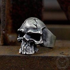 Unique Skull Ring Collectible, Handmade Unique Skull Ring For Halloween, Handmade Gothic Skull Ring, Handmade Skull Ring For Halloween, Handmade Halloween Skull Ring, Gothic Skull Ring Collectible, Handmade Gothic Skull Ring For Halloween, Skull Rings For Men, Sterling Silver Skull Rings