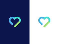 two heart shaped logos, one blue and the other green with an arrow in it