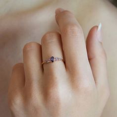 Amethyst ring gold, Dainty ring, Tiny ring, Rose gold engagement ring, Purple stone ring, Delicate r Rose Gold Amethyst Ring With Gemstone Accents For Anniversary, Fine Jewelry Amethyst Promise Ring With Rose Cut Diamonds, Dainty Rose Gold Amethyst Promise Ring, Purple Rose Cut Diamond Ring As A Gift, Rose Gold Amethyst Birthstone Promise Ring, Rose Gold Amethyst Birthstone Ring For Promise, Rose Gold Amethyst Birthstone Ring, Elegant Rose Gold Amethyst Ring With Birthstone, Elegant Rose Gold Amethyst Birthstone Ring