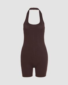 Details: Bodysuit shorts with halter designBottom Length: ShortSleeve Length: SleevelessMaterials:95% Polyester + 5% Spandex High Stretch Brown Bodysuit For Summer, High Stretch Backless Jumpsuits And Rompers For Summer, High Stretch Jumpsuits And Rompers For Yoga In Summer, Fitted Halter Neck Jumpsuit For Loungewear, Backless High Stretch Jumpsuits For Summer, Summer Yoga Jumpsuits And Rompers With High Stretch, Brown Sleeveless Stretch Halter Top, Summer Yoga High-stretch Jumpsuits And Rompers, Summer Stretch Solid Halter Top