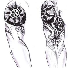 an ink drawing of two legs with tattoos on them, one has a flower and the other is a leaf