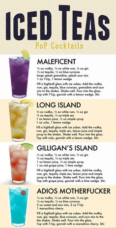 the different types of iced teas are shown in this poster, which shows how to make