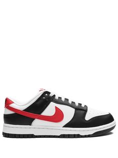 black/white/red leather signature Swoosh logo detail round toe front lace-up fastening logo patch at the tongue branded insole rubber sole These styles are supplied by a premium sneaker marketplace. Stocking only the most sought-after footwear, they source and curate some of the most hard to find sneakers from around the world. Black And Red Nike Shoes, Dunk Low Gym Red, Nike Black White Red, Nike Dunk Low Red And Black, Panda Sneakers, Nike Sb Dunk Low Red, Best Dunks, Nike Tenis, Air Max Plus Tn