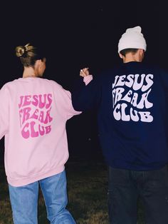 DETAILS Join the Jesus Freak Club. This sweatshirt was inspired by Romans 1:16, which states, "For I am not ashamed of the gospel, because it is the power of God that brings salvation to everyone who believes," this sweatshirt transforms the idea of being a "freak" for Jesus into something so much greater. Join the club, wear it proudly, and let it be a conversation starter that invites others to explore the transformative power of a faith lived without shame. Relaxed fit crewneck pullover with Christian Couple Matching Outfits, Cute Sweatshirts Christian, Cute Christian Girl Outfits, In The Club, That Christian Girl, Christian Fashion Outfits, Cute Sweatshirt Designs, Christian Girl Aesthetic Outfit, Christian Fits