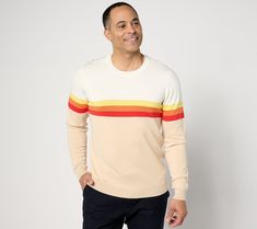 Is basking in a beachy summer sunrise or sunset your happy place? Relaxed vibes are yours with every wear of this lightweight crewneck sweater that features a splash of striping in gorgeous tonal hues. From Studio ParkTM x Alberti Popaj. Alberti Popaj, Summer Sunrise, Beachy Summer, Summer Sweaters, Summer Sunset, Crewneck Sweater, Happy Place, Happy Places, Mens Summer