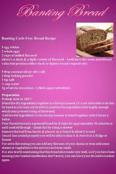 the recipe for baking bread is displayed on a purple background with pink and white lettering