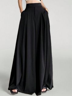 Solid Fold Pleated Wide Leg Pants Black Casual   Polyester Plain Skort Non-Stretch  Women Clothing, size features are:Bust: ,Length: ,Sleeve Length: Diy Couples Costumes, Elegant Dresses Long, Couples Costumes, Kids Beachwear, Hair Accessories For Women, Elegant Dress, All Fashion, Summer Women, Women Clothing