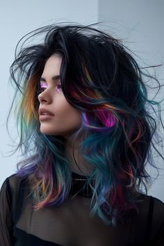 Level up basic hair with interstellar iridescence! These 29 out-of-this-world holographic hair colors reflect a vision of prismatic beauty that's positively mesmerizing for 2024. 👆 Click for more ideas！ Fantasy Color Hair, Fashion Color Hair, Mad Matter, Oil Slick Hair Color, Holographic Hair, Vivid Hair, Vivid Hair Color, Rainbow Hair Color