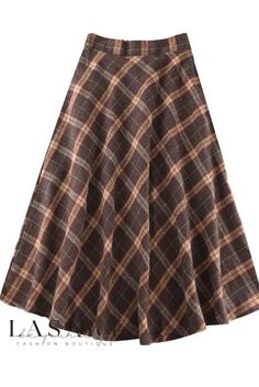 Lasaky - Flattering A-Line Skirt for Curvier Women with Chic Mid-Thigh Length and Stylish Plaid Design Plaid Skirt Long, Skirts Fall, Midi Skirt Winter, Long Brown Skirt, Long Plaid Skirt, Casual Elegant Style, Plaid Midi Skirt, High Waist Long Skirt, Umbrella Skirt