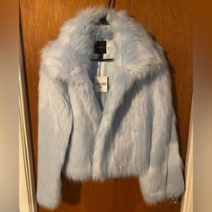 Baby Blue Faux Fur Jacket Brand New Will Negotiate Price Maddy Perez Fur Coat, Hot Pink Denim, Red And Black Jacket, Khaki Blazer, Maddy Perez, Distressed Jacket, Houndstooth Jacket, Faux Suede Jacket, Polyester Jacket