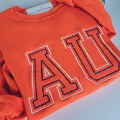 Auburn Game Day, Auburn Sweatshirt, College Shirt, Orange Hoodie, Dream College, College Shirts, Varsity Style, Unique Embroidery, Color Making