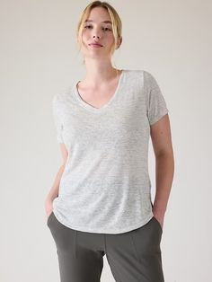 Breezy Scoop V Tee | Athleta Sporty Top With Relaxed Fit For Outdoor, Sporty Relaxed Fit Top For Outdoor, Athleisure Relaxed Fit Top For Outdoor, Gray Summer Outdoor Top, Relaxed Fit Athleisure Top For Outdoor, Summer Stretch Tops For Outdoor, Stretch Tops For Outdoor Activities In Summer, Stretch Top For Summer Outdoor Activities, Stretch Tops For Summer Outdoor Activities