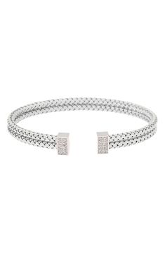 Add essential shine to any ensemble with this versatile diamond bangle bracelet. Total diamond weight: 0.12ct. Color: G–H Clarity: SI1–SI2 Sterling silver or sterling silver with 18k-gold plate or sterling silver with 18k-rose-gold plate/diamond Made in Italy Diamond Guide White Gold Jubilee Cuff Bracelet With Cubic Zirconia, White Diamond Pave Bangle Bracelet, White Diamond Bangle Bracelet With Pave Setting, Classic White Gold Cubic Zirconia Cuff Bracelet, White Gold Diamond Accents Bangle Bracelet, White Gold Diamond Accents Bangle, Modern White Gold Diamond Bracelet With Accents, Modern White Gold Diamond Bangle With Diamond Accents, White Diamond Bangle Bracelet Fine Jewelry